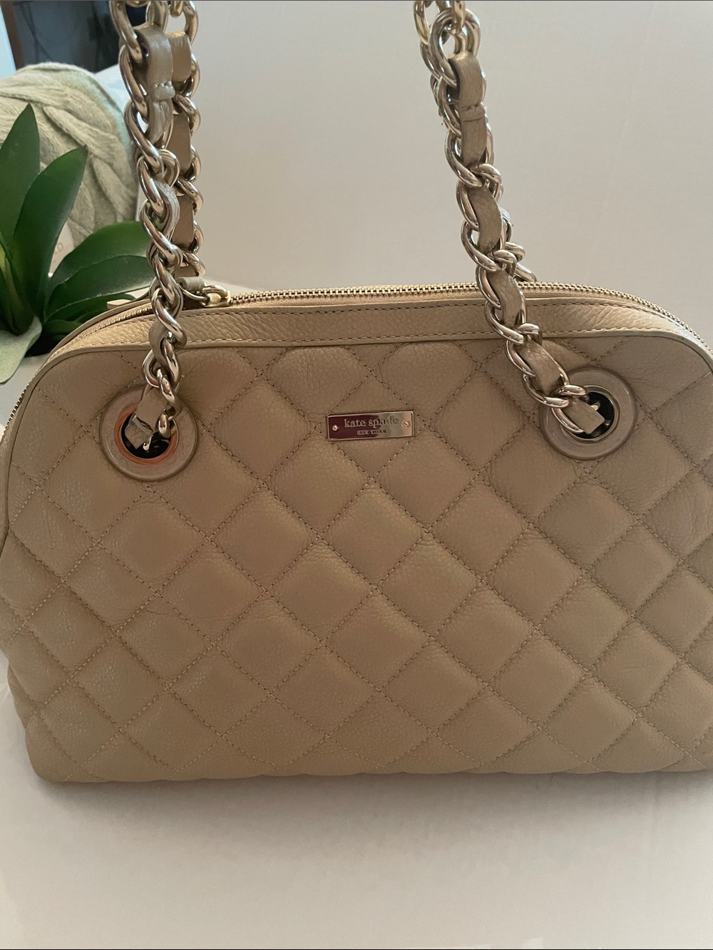 kate spade Quilted Leather Shoulder Bag in Beige